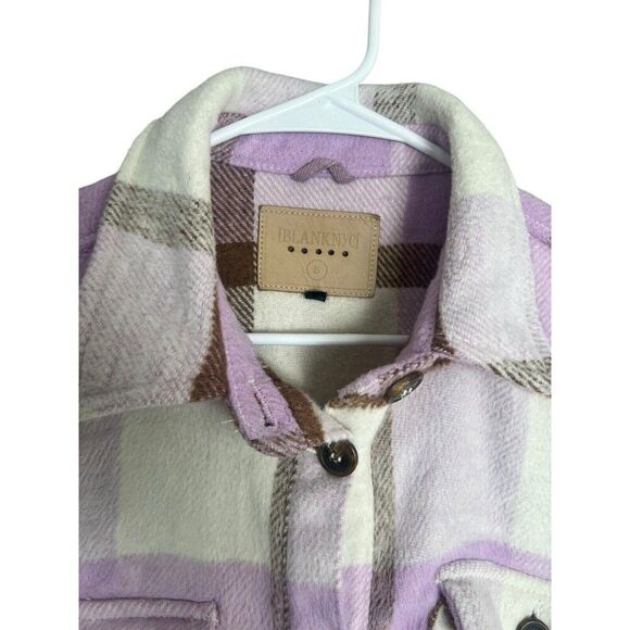 Blank NYC Lavender Beige White Plaid Oversized Long Shirt Jacket Shacket Small - Picture 8 of 15